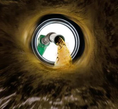Refilling fuel view from inside of gas tank of a car Stock Photos