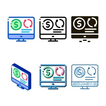 Refinance money in computer mode icon vector outline designs Stock Illustration