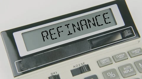 Refinance Text or Words and Hand Typing Calculator Concept Stock Footage 307051141