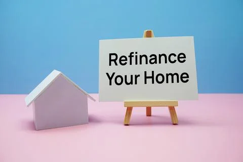 Refinance your home text message and house model, Housing concept Real esta.. Stock Photos