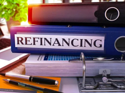 Refinancing on Blue Ring Binder. Blurred, Toned Image Stock Illustration