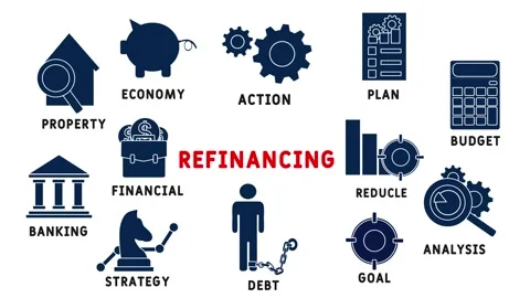 Refinancing  - icons and words Stock Footage 151374039