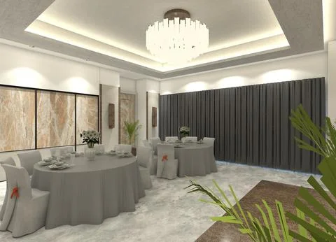 Refined 3D interior design for a luxury hotel restaurant's dining area Stock Illustration