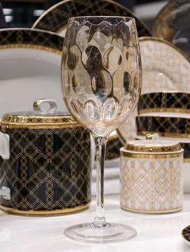 Refined crystal glass placed elegantly on a luxury table with sophisticated.. 写真素材