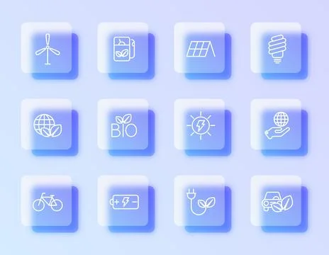 A refined glassmorphism vector icon set Stock Illustration