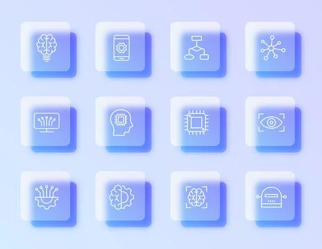 A refined glassmorphism vector icon set Stock Illustration