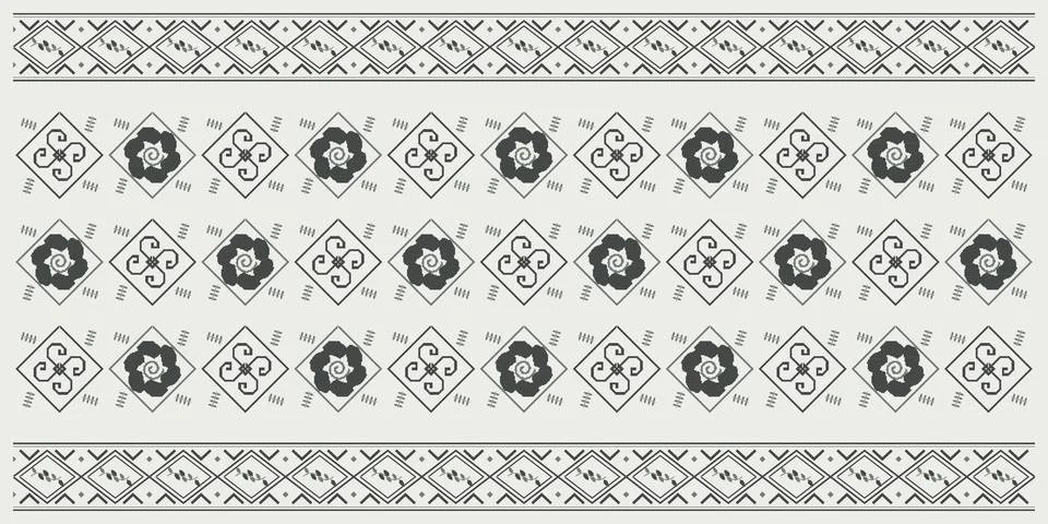 A refined grayscale composition displays repeating diamonds, floral rosette.. 스톡 일러스트
