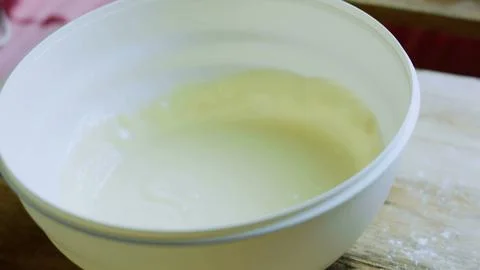 Refined recipe sequence of whisking the cookie mixture until pale Stock Photos