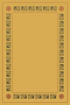 A refined rectangular frame combines Greek key geometry with burgundy flora.. Stock Illustration