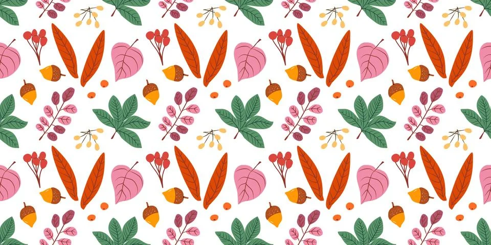 Refined seamless fall design featuring delicate hand drawn leaves 库存插图