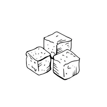 Refined sugar cubes thin black lines on a white background - Vector Stock Illustration