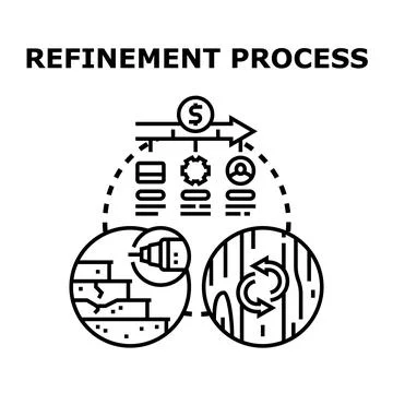 Refinement process transforming raw materials into value Stock Illustration