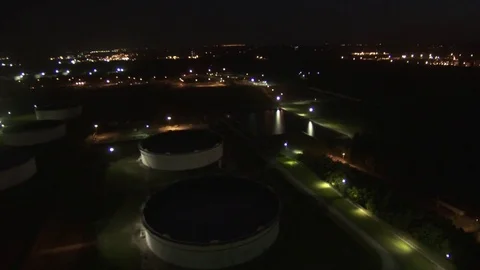 Refinery Aerial Night Video stock 77142061
