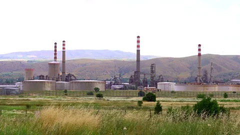 Refinery and Factory Chimneys Stock Footage 110834565