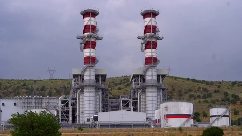 Refinery and Factory Chimneys Stock Footage 110834569