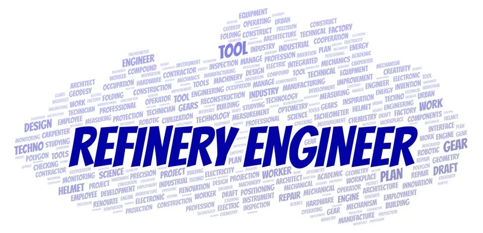 Refinery Engineer typography word cloud create with the text only Stock Illustration