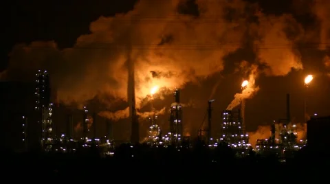 Refinery at night with smoke and fire Stock Footage 45569878