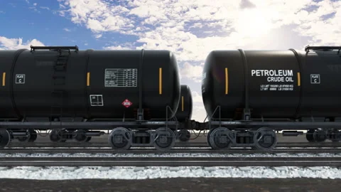 Refinery oil industry cistern train on the freight station with petroleum tank Stock Footage 150573065
