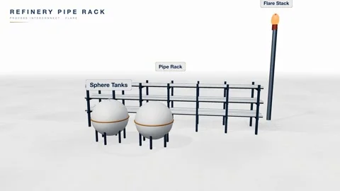 Refinery pipe rack flare stack animation Video stock 339337681
