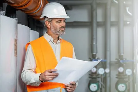 Refinery plant operator maintaining low pressure steam inside power plant. Ex Stock Photos