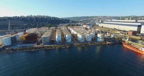 Refinery Seaport Aerial View Stock Footage 129370032