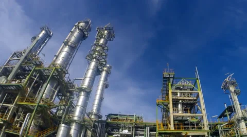 Refinery tower with blue sky , HD Time lapse Video Stock Footage 38230109
