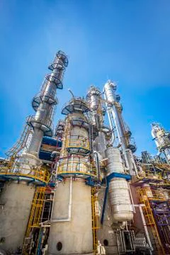 Refinery tower with blue sky Stock-Fotos