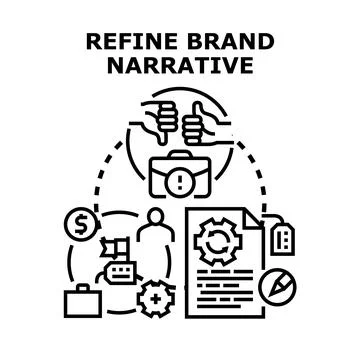 Refining brand narrative marketing development concept process Stock Illustration