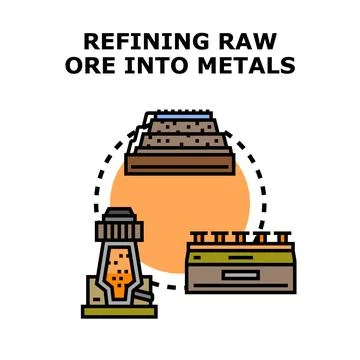 Refining raw ore transforming into metal process Stock Illustration
