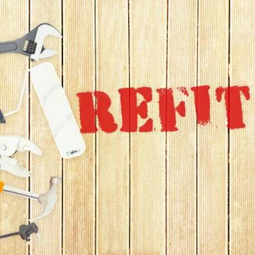 Refit against tools on wooden background Stock Illustration