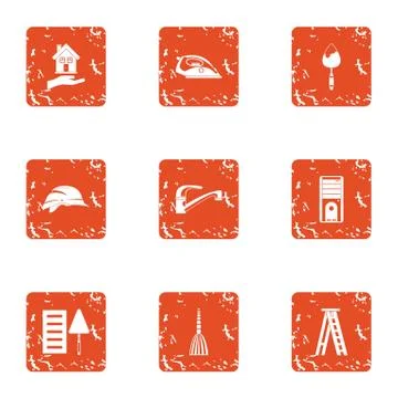 Refit icons set, grunge style Stock Illustration