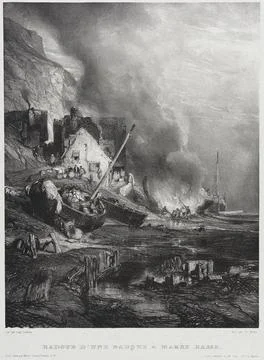 Refitting a Boat at Low Tide. Thomas McLean (England, London, 1788 - 1875)E.. 스톡 일러스트