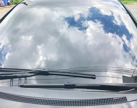 Reflect of the sky on the windshield car Stock Photos