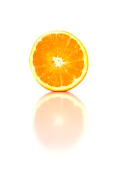 Reflect of slice of orange isolated on white background. Stock Photos