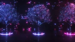 Sci-Fi Futuristic Digital Glowing Trees , Stock Video
