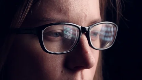 Reflected in the glasses displays. close-up Stock Footage 70000851