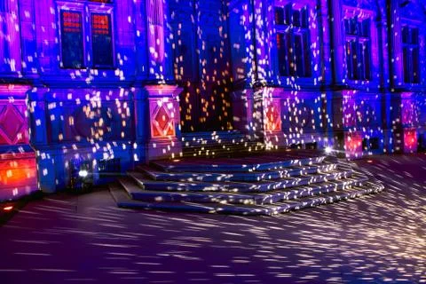 Reflected lights on the building facade Foto stock