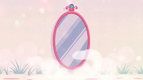 Reflected Reality: Serene Animated Landscape Seen Through a Dreamy Oval Mirror Stock Footage 307472553