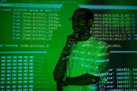 Reflecting in Front of Data Projection Screen 스톡 사진
