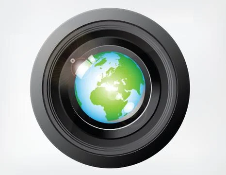Reflecting globe on camera lens Stock Illustration