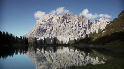 Reflecting lake with the zugspitze in the background Stock Footage 58632632