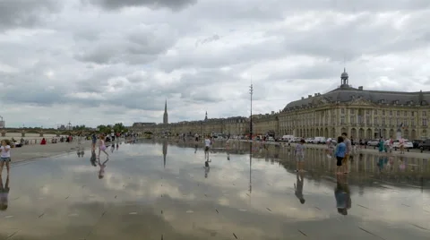 Reflecting pool at Place De La Bourse - Bordeaux France - HD 4k+ Stock Footage 41739480