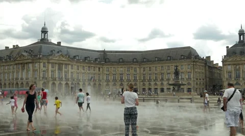 Reflecting pool at Place De La Bourse - Bordeaux France - HD 4K+ Stock Footage 46161612