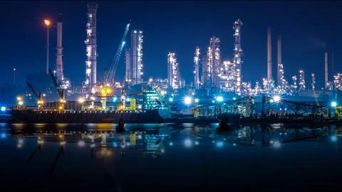Reflecting on the water's surface. A ship is moored below, and the atmosphe.. Fotos Stock