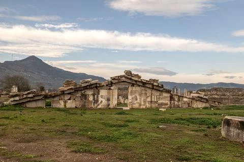 Reflection and ancient columns in the ancient city Stock Photos