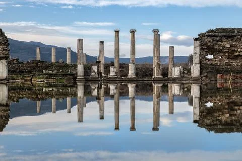 Reflection and ancient columns in the ancient city Stock Photos