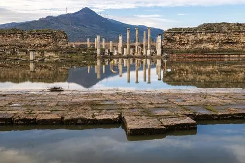 Reflection and ancient columns in the ancient city Stock Photos