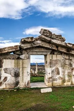 Reflection and ancient columns in the ancient city Stock Photos