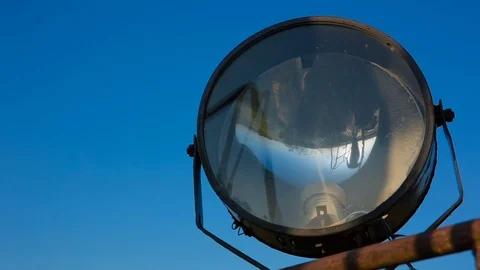 Reflection of an athlete on training in a round industrial projector Stock Footage 79761432