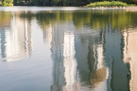 Reflection of Austin, TX skyline in the river. Stock Photos